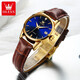 Olevs Swiss Certified Brand Watch Women's Vollautomatische mechanische Uhr Luminous Water of Women's Watch Einfaches Temperament Licht Luxus Frauen Uhr OLEVS-6629 Women-Brown Leder Blue Face