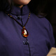 Yuan Baltic Amber Beeswax Flower Amber Pendant Women's Water Drop Flower Amber Sweater Chain Amber Necklace No. 2442