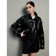 ELLE French modern short leather jacket for women 2025 spring new fashionable PU leather design chic top black L