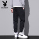 花花公子（PLAYBOY）2025春秋新款男士束脚休闲裤青少年百搭休闲裤潮流日常学生休闲裤 黑色9859 M