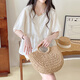 Ranqi's maternity suit summer suit new sweet V-neck lantern sleeve doll shirt top wearing casual shorts two-piece set apricot top + khaki belly shorts (suit) L