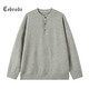 Cebrodz French sweater men's autumn and winter new Henry collar bottoming shirt old money style long-sleeved pullover loose casual clothes light gray L