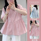 
Geman maternity top summer loose belly cover short-sleeved shirt women's suit fashionable new doll shirt two-piece summer suit pink top + white shorts suit XXL