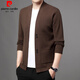 Pierre cardin brand wool sweater men middle-aged and young people spring and autumn new solid color sweater shawl jacket cardigan top men brown 3XL