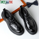 CARTELO men's leather shoes thick-soled hand-scratch pattern anti-wrinkle business casual shoes cowhide breathable lace-up leather shoes men 9946 black 42