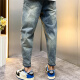 Yirancheng Chengpin Jeans Men's Carrot Pants New Summer Loose Harlem Pigs Handsome Nine-point Ripped Loose Breathable Pants Men Blue 2XL [Suggested 150-165 Jin [Jin equals 0.5 kg]]