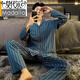 Modal 2024 New Herren Pyjamas im Frühling und Herbst Pure Cotton Longleved Cardigan Set für Herbst und Winter können mit großer Heimkleidung draußen getragen werden. LS1343 Cardigan Set 5xl Keine Männer 5xl empfohlen 200-230jin [Jin ist gleich 0,5 kg]