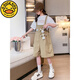 
G.DUCKKIDS little yellow duck girls summer overalls suit 2024 new style medium and large children fashionable children summer thin style short khaki rabbit strap suit 140 cm recommended height about 1 meter 3-1 meter 35