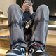 鲁宾克美式复古牛仔裤男春秋季直筒宽松高街阔腿长裤潮牌痞帅hiphop裤子 YC-7170黑色 L