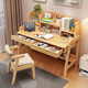 Huazhou Desk Home Student Study Table with Bookshelf Can Lift Writing Table Study Computer Table 0.9 meters Log Wood Color