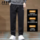 JEEP SPIRIT sweatpants men's winter velvet straight pants men's warm casual pants men's outdoor running pants men's black 2XL