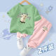 Disney (Disney) Children's Set 2025 New Style Boys Summer Fashion Short Sleeve T-Shirt Girls Mosquito Repellent Pants Summer Baby Clothes White T-Shirt + Small Green Pants Size 90 (Suggested height 80-90cm)