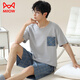 
Cat Man (MiiOW) Summer Men's Pajamas Imitation Cotton Pull-up Short Sleeve Shorts Casual Large Size Teenagers Can Wear Thin Home Clothing Men A3523 L