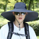 斐卡薇遮阳帽男西部牛仔渔夫帽夏季户外大帽檐钓鱼登山防晒帽男士太阳帽 深灰色15CM大帽檐