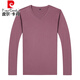 Pierre Cardin Camiseta de algodón puro Spring de cuello en V para hombres y otoño Nuevo color de color Light Algodón de algodón casual de algodón informal de pollo Base de cuello de la base de la base del lago 9922 Lago verde M 170