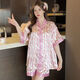 Victoria's style new Chinese style summer short-sleeved ice silk pajamas for women in summer 2024 new short-sleeved shorts for outdoor wear home clothes 848# double-breasted light blue white background rabbit M