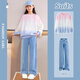 Ove Girls Spring y Autumn Set niños 2025 Nuevo deportes de moda y ropa de primavera casual niña Big Child 12 años 13068 Azul + 4891 Pink Blue 170 cm