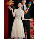 Maxbeth's new Chinese style 2025 new cheongsam toast suit bride small engagement dress for women's evening dress can be worn normally, champagne color M (recommended 96-105Jin [Jin equals 0.5 kg])
