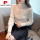 Pierre Cardin Half Turtle Collar Velvet Lace Bottoming Shirt Women's Autumn 2025 Autumn and Winter New Slim Inner Top Western Style Small Shirt Apricot Regular S 80-95Jin Jin is equal to 0.5 kg