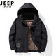 JEEP SPIRIT羽绒冲锋衣男冬季加绒加厚户外棉服时尚休闲服时尚大口袋夹克外套 9871黑色 L（110-130斤）