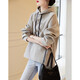 Demana Slit Craft Spring and Autumn Hooded Loose Casual Micro-Elastic Long-Sleeved Sweatshirt for Women Gray Velvet XL