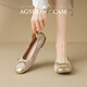 
Agsdon single shoes for women in autumn new style Chinese style retro bow beans shoes shallow mouth flat sole scoop shoes P543019 gold 38