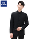 Romon Zhongshan Traje de hombres Slim Slim Stand-Up Collar Tuit Vestido de novia chino Estilo chino Tang Collar chino Black [arriba + pantalones + camisa] L 175 Peso 125-135Jin [Jin equivale a 0.5 kg]