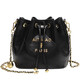 CHARINE/KATH Women's Bag Genuine Leather Bucket Bag Women's Retro Fashionable Plaid Chain Bag Fashionable Versatile One-Shoulder Crossbody Bag Black Counter Gift Box Pack