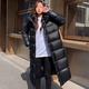 MARKYINXIANG Black Gold Down Jacket Women's 2025 New Winter White Duck Down High-end Fashion Long Over-Knee Thickened Hooded Jacket DH9276 Inman Black M (suitable for 90-120Jin[Jin equals 0.5 kg])