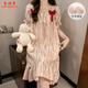 
Xiangyaxin summer chest pad short-sleeved nightgown for women woven cotton 2024 new summer sweet princess style home clothes pajama thin 9901-1 striped bear L