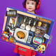 Children's simulation kitchen play house toys vegetables, fruits and food refrigerator set girls toys organization gifts 9905 storage bag big gift box red and blue random