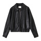 Shandubila Urban Commuting PU Leather Jacket Women's Spring Loose Slim Jacket Lapel Motorcycle Jacket Black M