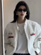 POUM男装美式高街PU皮衣机车外套男女春秋冬款宽松短款刺绣潮牌夹克 YRFS-W195白色 XL 【身高175-180体重60-70】
