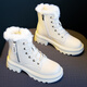 Neun Zoll sonnige Schneestiefel Frauenschuhe 2025 Neue Stiefel plus Samtschuhe verdickte Baumwollschuhe Winterstiefel Dicke Sohle Martin Stiefel Winter Beige plus Samt 37