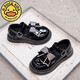G.duck Little Yellow Duck Girls' Small Leather Shoes Spring and Autumn Fashion Bow Black Little Girls Black British Style Performance Shoes Casual HDL-Black 820 (Leather) Size 37 Inner Length 23.5cm