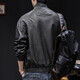 Lexin trendy high-end stand-collar motorcycle leather jacket for men in autumn and winter new men's velvet large size American retro trendy brand tops brown velvet thickened 3XL 180-200Jin Jin is equal to 0.5 kg