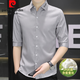 Pierre cardin summer mulberry silk quarter sleeve shirt men striped casual slim men shirt trendy mid-sleeved top clothes 683 gray 4XL