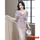 Tilotina French elegant fishtail host dress light luxury niche high-end banquet elegant lady evening dress light purple dress M (recommended to wear around 99-108)