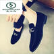 Woodpecker 2025 Nouveau printemps à une jambe paresseuse de chaussures de haricot homme britannique pointues chaussures en cuir décontractées chaussures à tendance en cuir mat 866 vert 39
