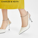 CHARLES&KEITH亮钻链条腕带尖头高跟凉鞋女CK1-60280436 Cream奶白色 37