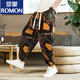 罗蒙（ROMON）亚麻夏季男士裤薄款男人灯笼裤宽松束脚九分哈伦休闲裤大码花裤子 299条纹 棉麻 M 【建议90斤-120斤】
