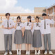 冉艺岚初中学生朗诵合唱演出服小学毕业班服套装高中生学院风运动会校服 女白短袖+深灰短裙+灰柄领结 送 均码 xs