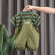 [Traje de pandeliers] ropa para niños para niños correa de color sólido 2025 pantalones sueltos de verano traje verde musgo 100