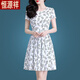 Hengyuanxiang Ice Silk Floral Dress Mid-Length 2024 New Style Western Print Middle-aged and Elderly Mothers' Wear Slim High-end Skirt Ice Silk 9902 Skirt M 100Jin Jin is equal to 0.5 kg