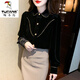 Woodpecker autumn and winter velvet thickened shirt for women 2025 new fashionable gold velvet top winter base layer shirt black plus/velvet XL