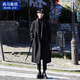 Cotton windbreaker jacket autumn and winter windbreaker men's mid-length Korean coat thickened warm coat black long [added cotton] XL (120-140Jin [Jin equals 0.5 kg])