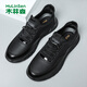 Mulinsen leather shoes men's comfortable lightweight casual shoes versatile driving shoes business casual shoes dad shoes black 44