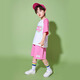 YAWULFE幼儿园啦啦队六一儿童节演出服可爱风粉色短袖拉拉操舞蹈表演服装 605粉白拼色短袖+701粉色短裤 120cm