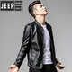 JEEP SPIRIT Jeep leather jacket men's trendy handsome slim fit spring, autumn and winter new thin velvet thickened leather jacket L 90-110Jin Jin equals 0.5kg 1985 model black thin.