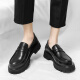 Belle Loafers El suela grueso de los hombres aumentó el estilo británico de los zapatos de cuero de cuero de los pies redondos de los pies de los zapatos formales de la cabeza grande tendencia 695 brillante negro 43